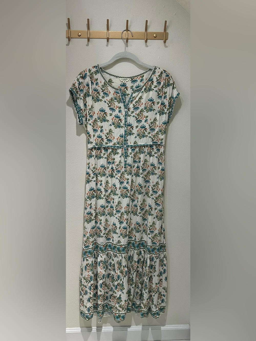 Max Studio Cream Maxi Dress with Teal and Rust Floral Print